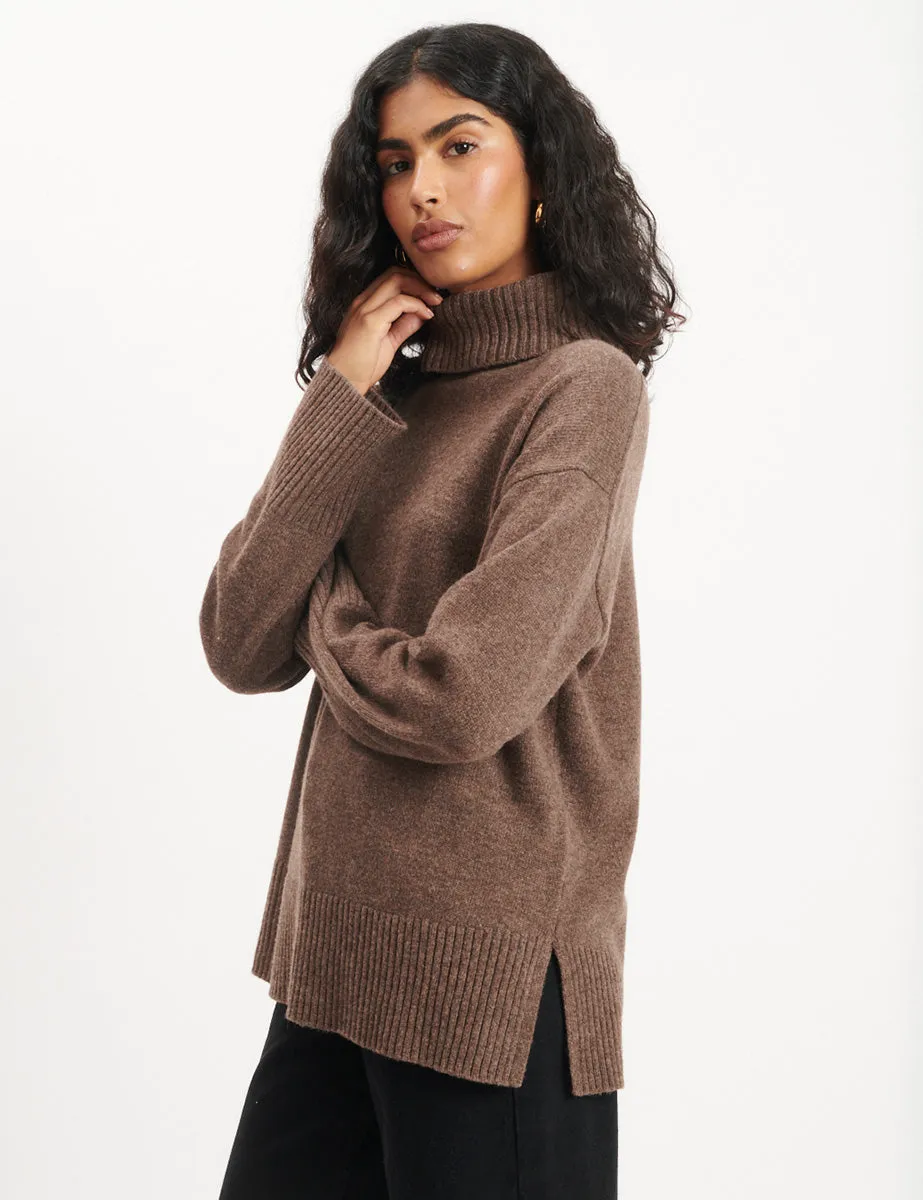 Brown Oversized Roll Neck Wool Knitted Jumper sold by Nobody's Child product image thumbnail 3