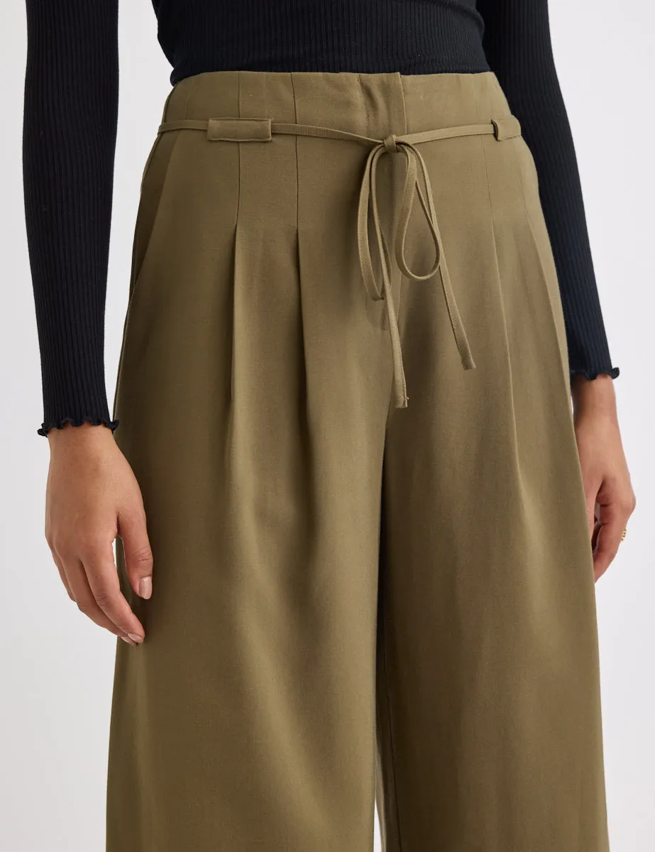 Green Tie Waist Wide Leg Cropped Trousers sold by Nobody's Child product image thumbnail 3