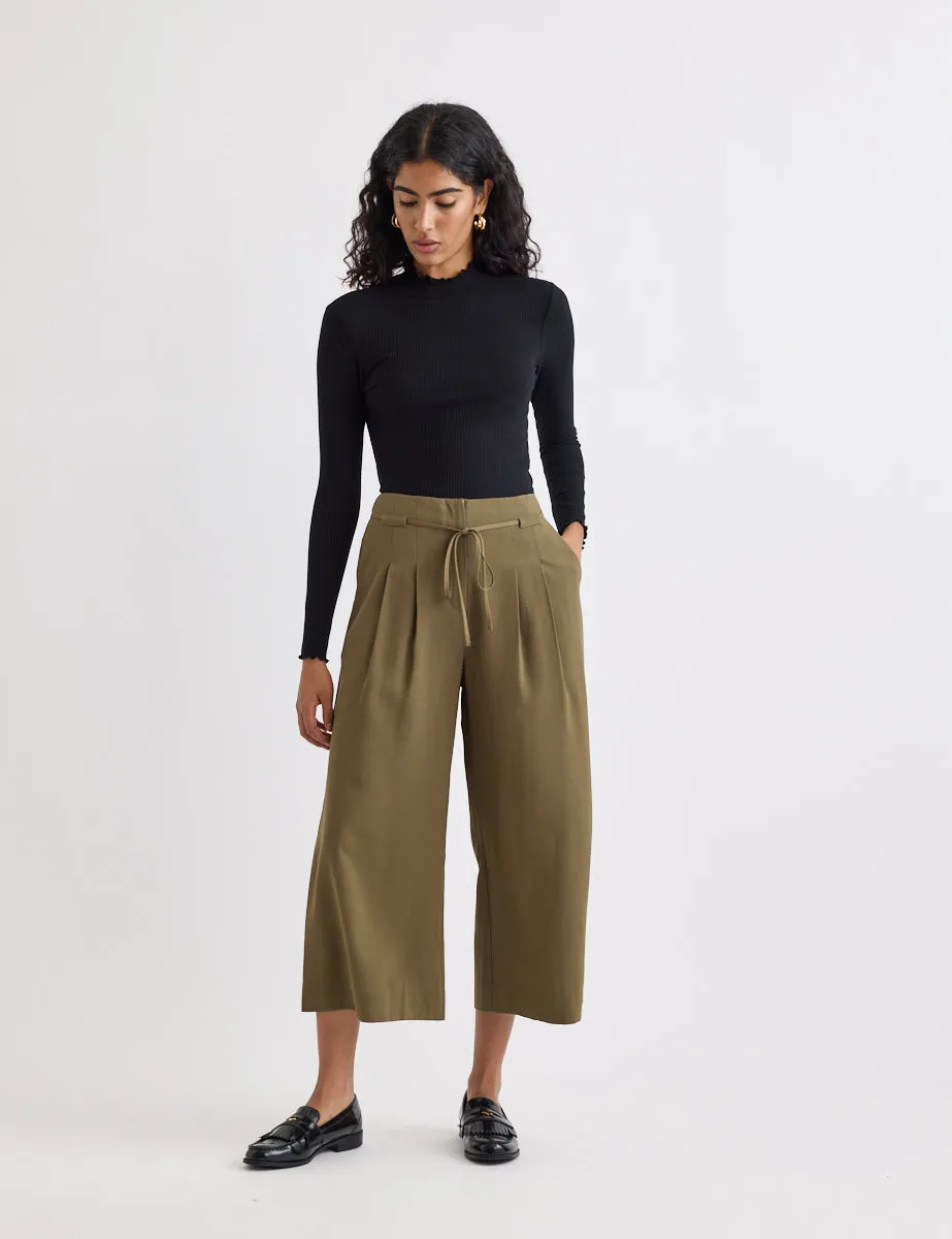 Green Tie Waist Wide Leg Cropped Trousers sold by Nobody's Child product image thumbnail 2