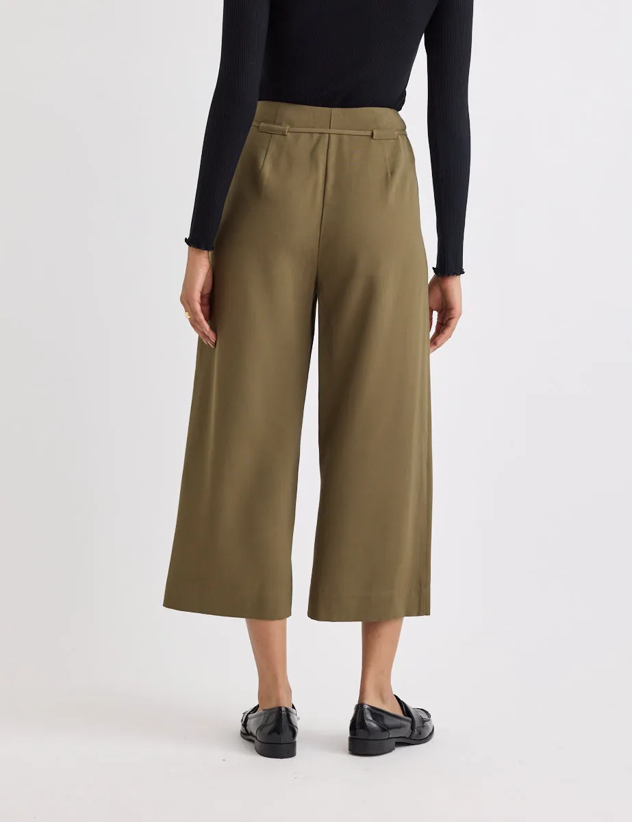 Green Tie Waist Wide Leg Cropped Trousers sold by Nobody's Child product image thumbnail 4
