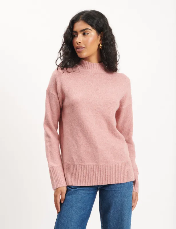 Pink Funnel Neck Longline Knitted Jumper sold by Nobody's Child
