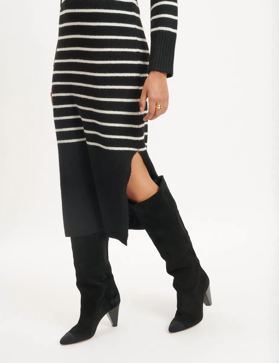 Black Stripe Crew Neck Knitted Midi Jumper Dress sold by Nobody's Child product image thumbnail 3
