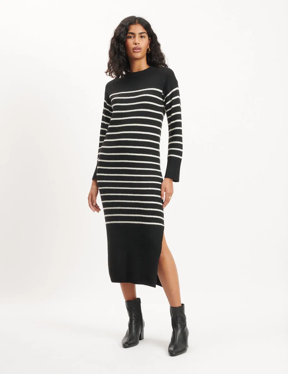 Black Stripe Crew Neck Knitted Midi Jumper Dress sold by Nobody's Child