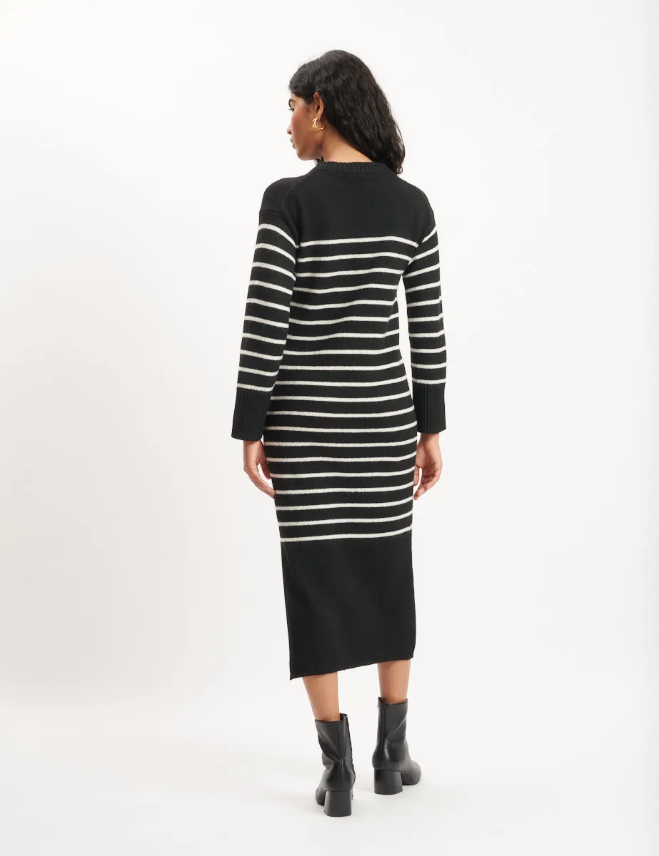 Black Stripe Crew Neck Knitted Midi Jumper Dress sold by Nobody's Child product image thumbnail 4