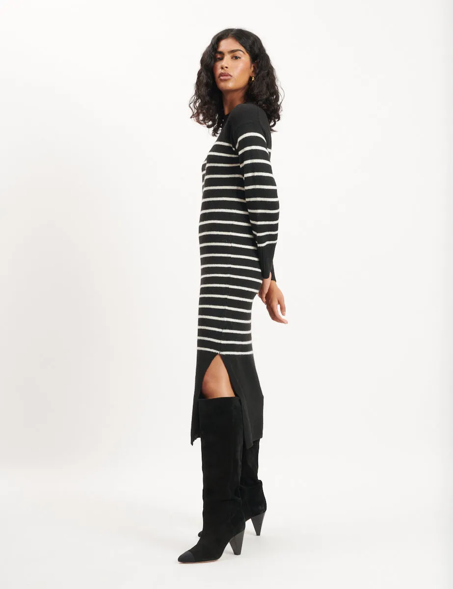 Black Stripe Crew Neck Knitted Midi Jumper Dress sold by Nobody's Child product image thumbnail 2