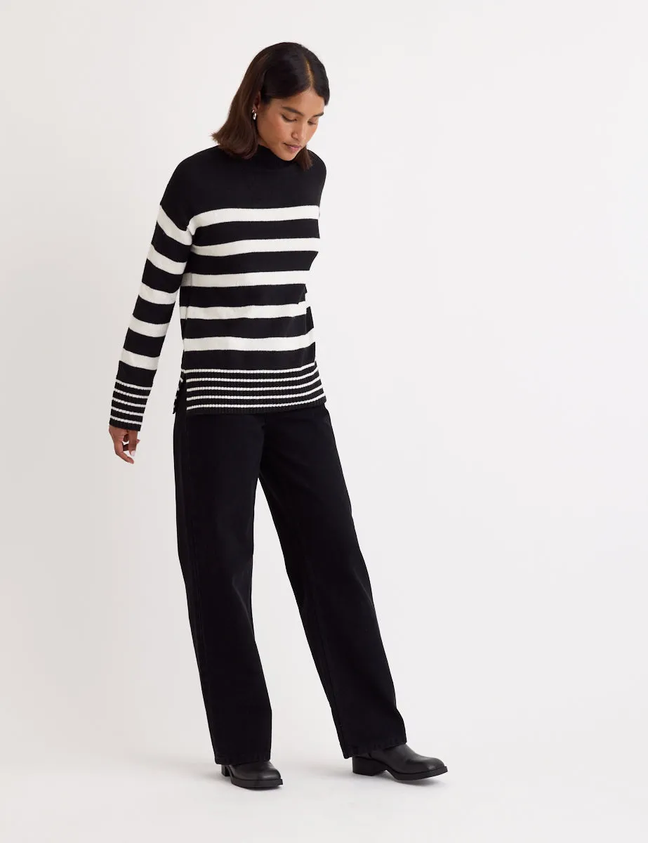 Black Stripe Funnel Neck Longline Knitted Jumper sold by Nobody's Child product image thumbnail 3
