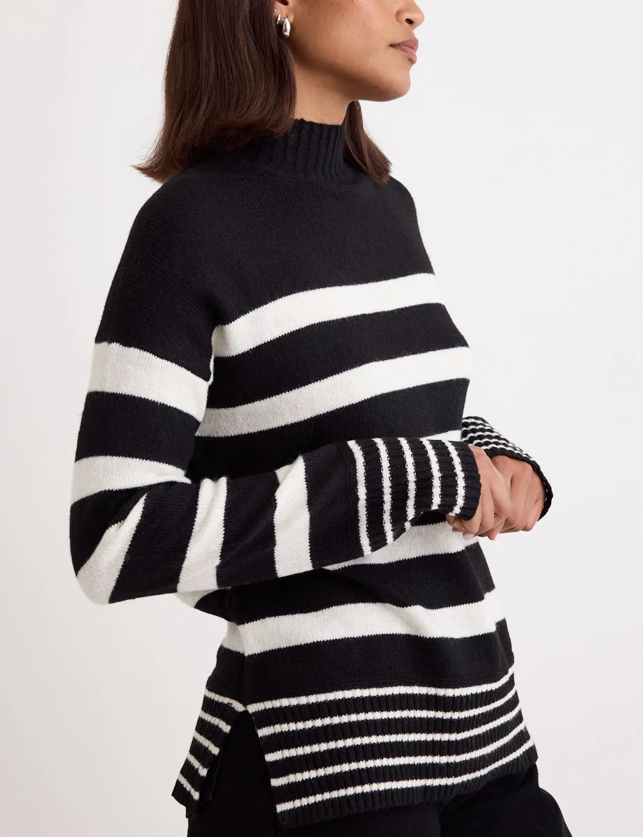 Black Stripe Funnel Neck Longline Knitted Jumper sold by Nobody's Child product image thumbnail 2