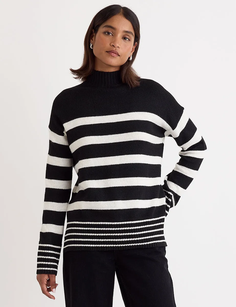 Black Stripe Funnel Neck Longline Knitted Jumper sold by Nobody's Child
