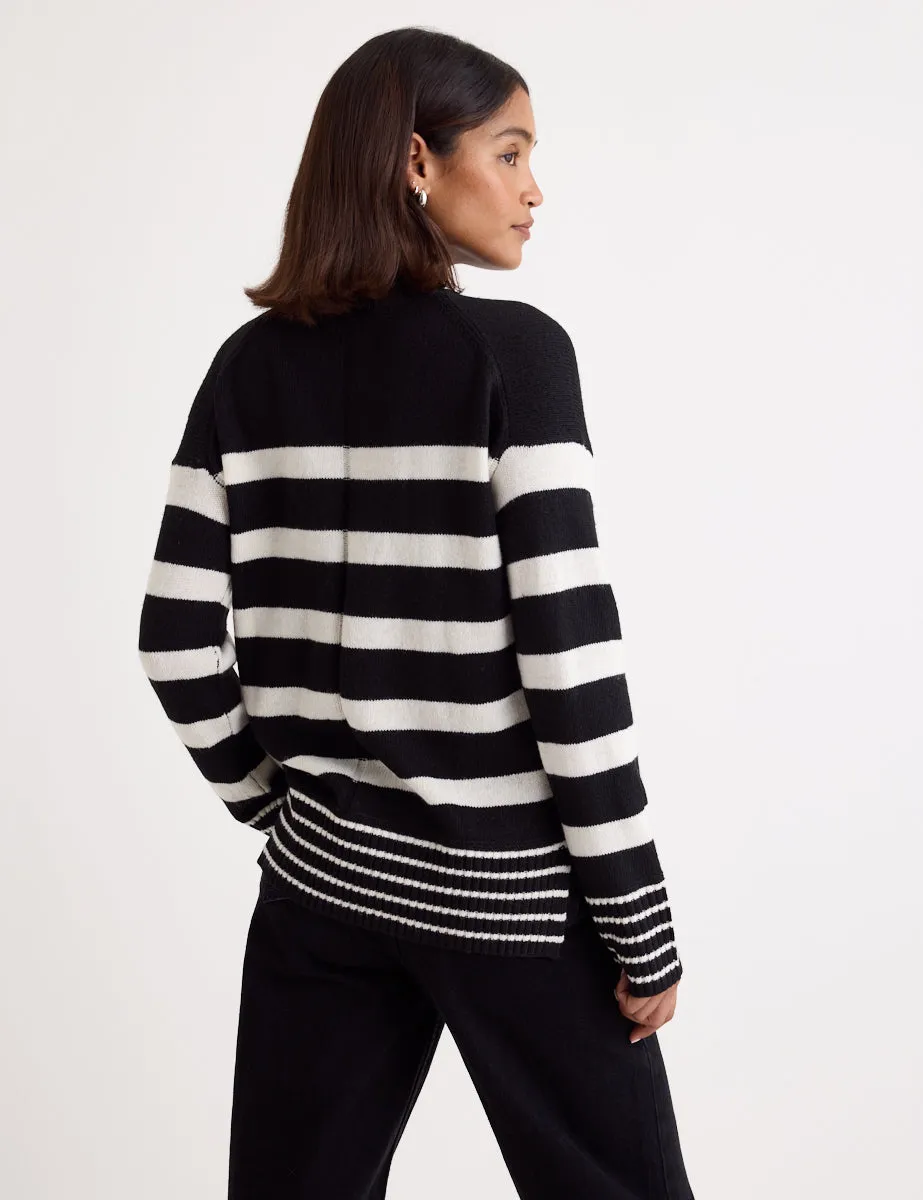 Black Stripe Funnel Neck Longline Knitted Jumper sold by Nobody's Child product image thumbnail 4