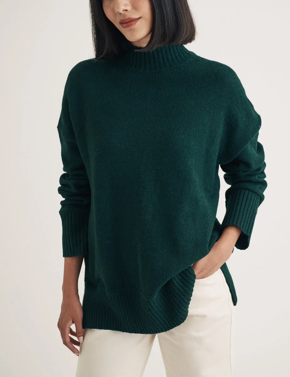 Green Funnel Neck Longline Knitted Jumper sold by Nobody's Child