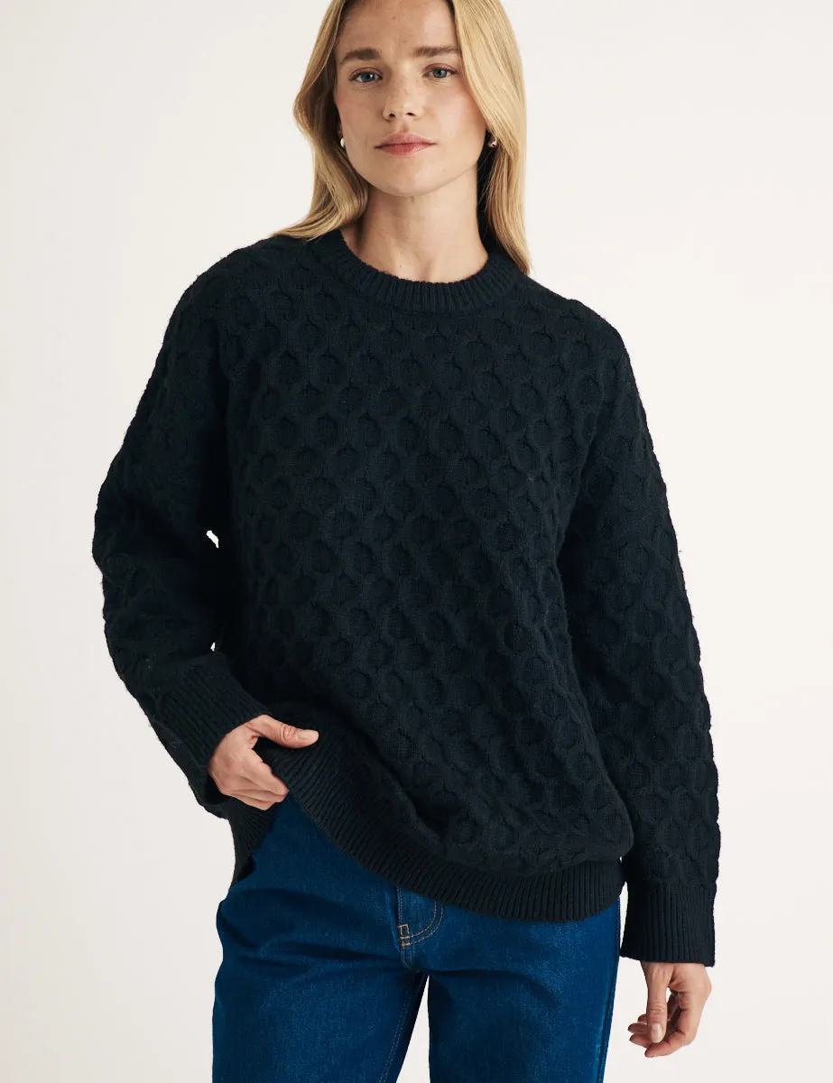 Black Crew Neck Cable Knitted Jumper sold by Nobody's Child product image thumbnail 3