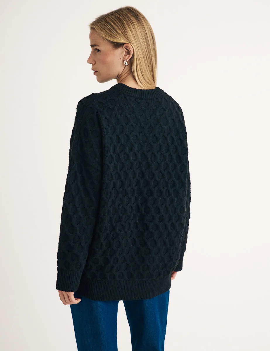 Black Crew Neck Cable Knitted Jumper sold by Nobody's Child product image thumbnail 4