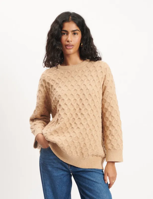 Beige Crew Neck Cable Knitted Jumper sold by Nobody's Child