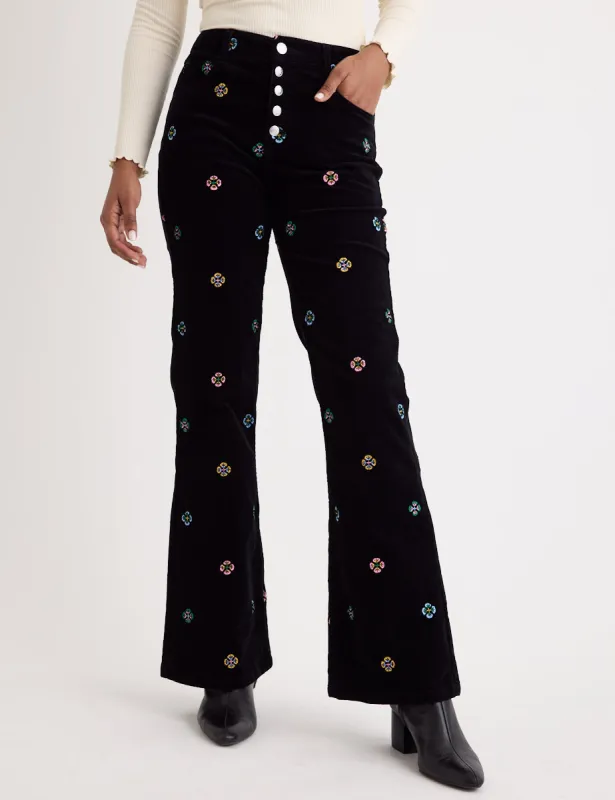 Black Cord Embroidered Flared Trousers sold by Nobody's Child