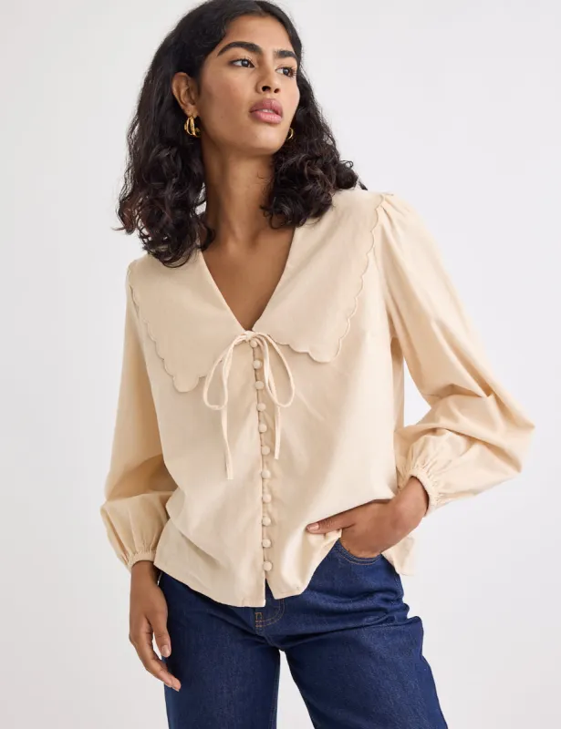 Cream Cord Peter Pan Collar Birdie Blouse sold by Nobody's Child