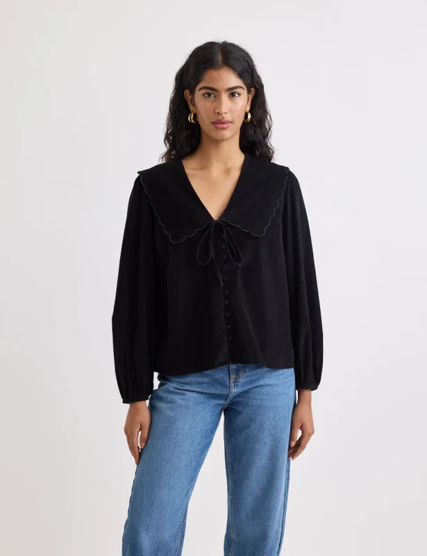 Black Cord Peter Pan Collar Birdie Blouse sold by Nobody's Child