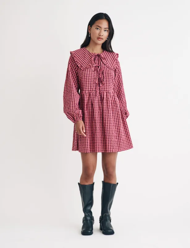 Pink Gingham Peter Pan Collar Blaze Mini Dress sold by Nobody's Child