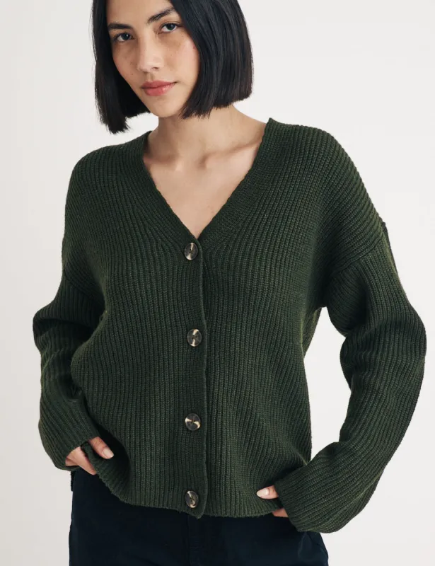 Dark Green Ribbed Cardigan sold by Nobody's Child
