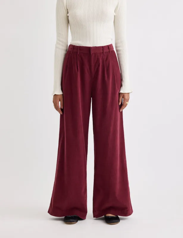 Red Cord Pleated Wide Leg Ava Trousers sold by Nobody's Child
