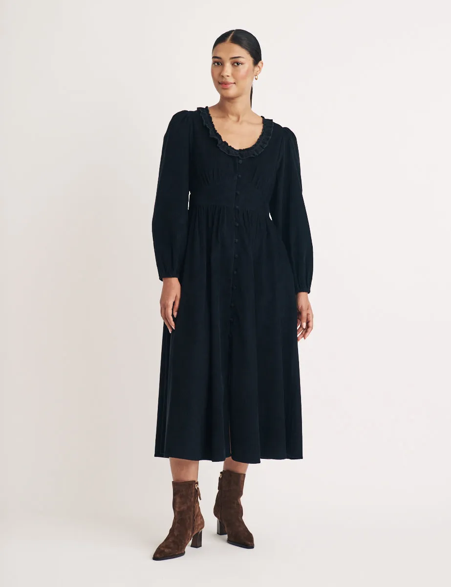 Black Cord Long Sleeve Flossie Midi Dress sold by Nobody's Child