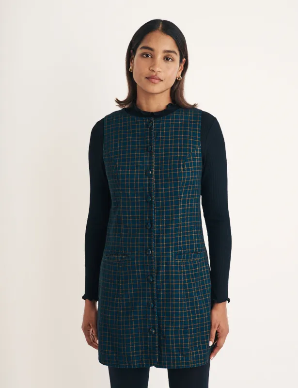 Navy Check Cord Button Down Ned Mini Pinafore Dress sold by Nobody's Child