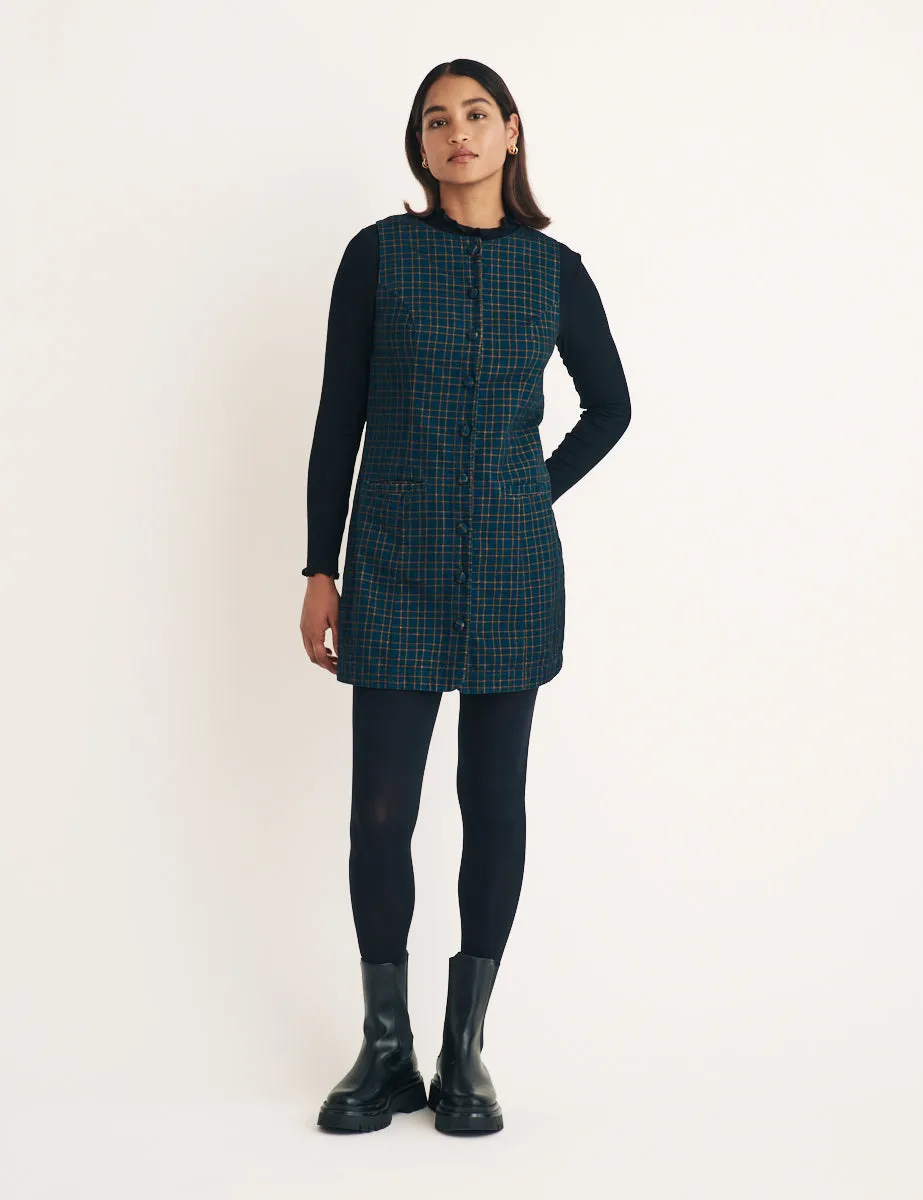 Navy Check Cord Button Down Ned Mini Pinafore Dress sold by Nobody's Child product image thumbnail 3
