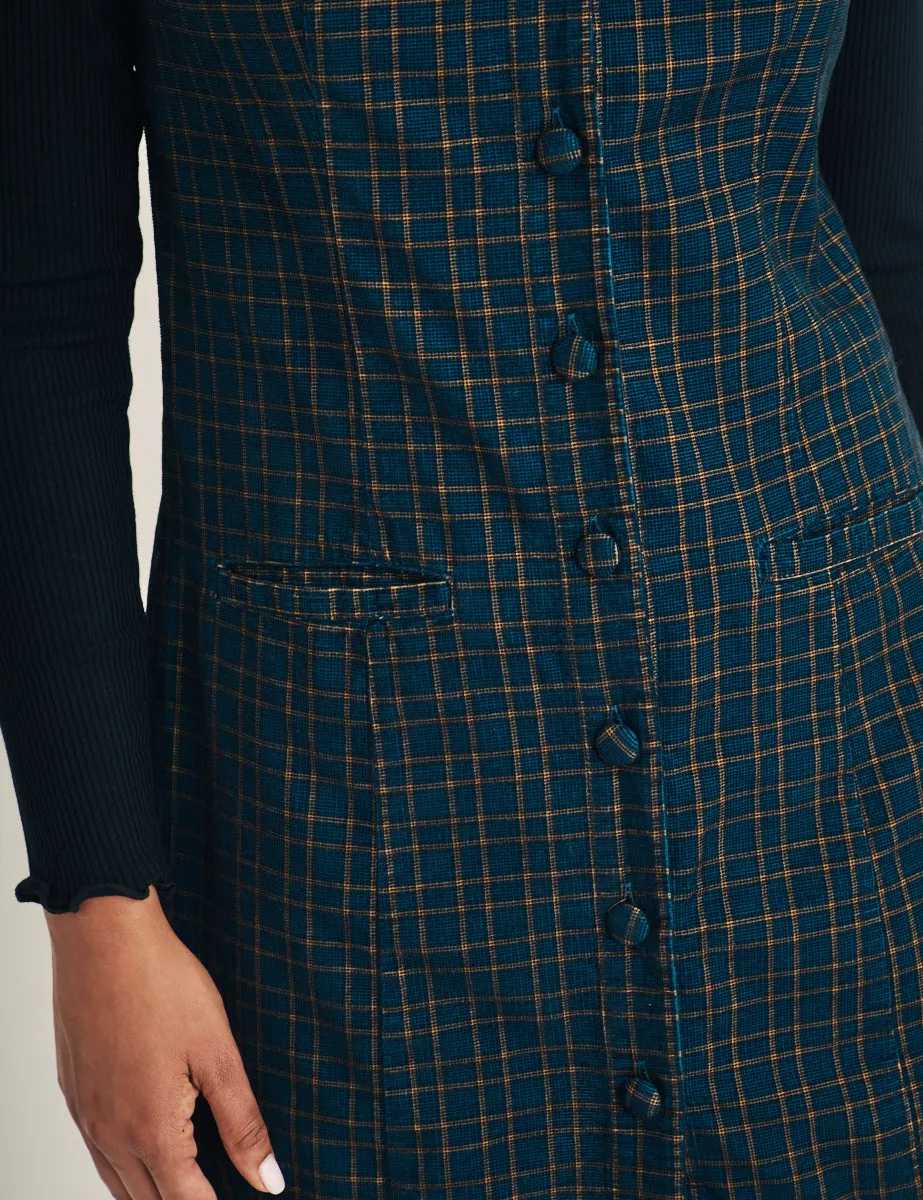 Navy Check Cord Button Down Ned Mini Pinafore Dress sold by Nobody's Child product image thumbnail 4