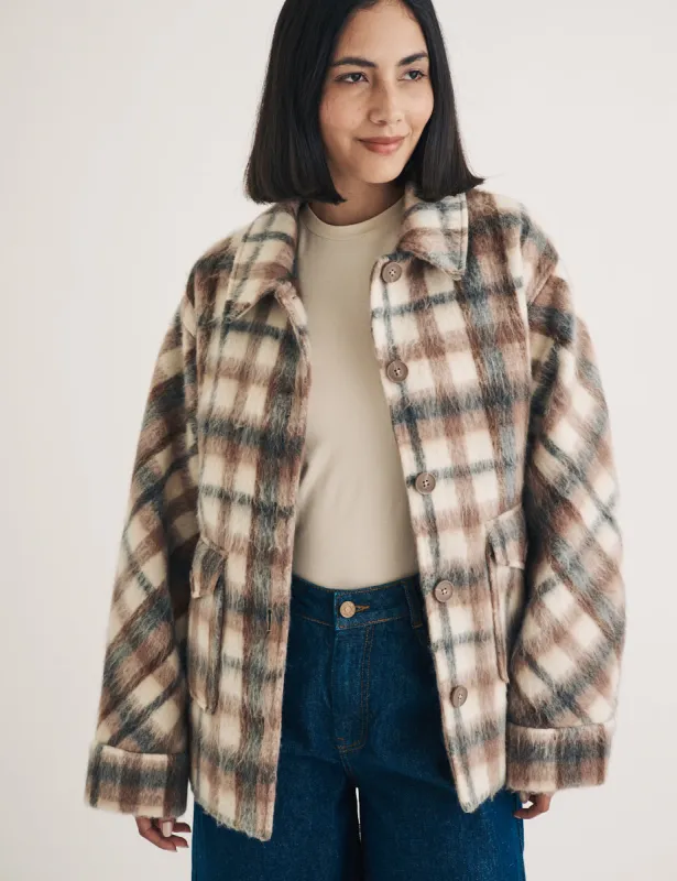 Brown Check Wool Blend Shirt Jacket sold by Nobody's Child