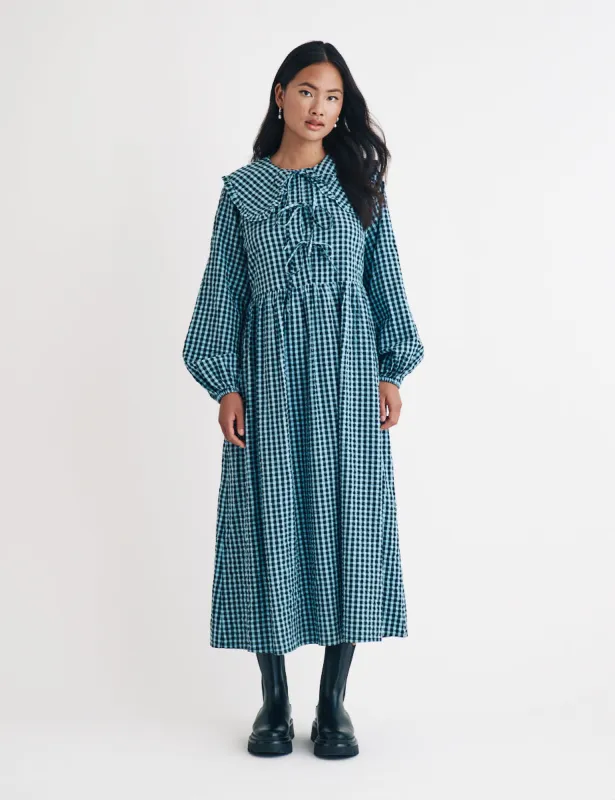 Blue Gingham Peter Pan Collar Blaze Midi Dress sold by Nobody's Child