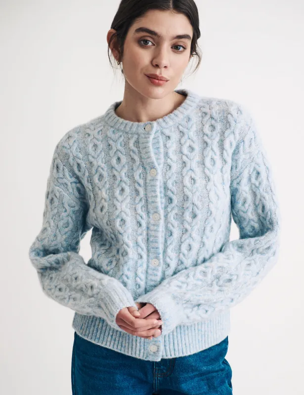 Blue Crew Neck Knitted Wool Cardigan sold by Nobody's Child