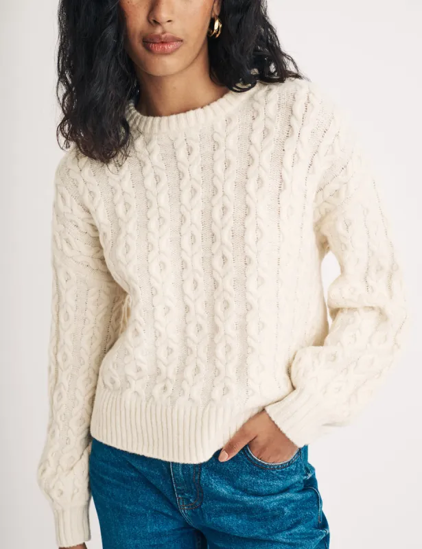 Cream Crew Neck Cable Knit Wool Jumper sold by Nobody's Child