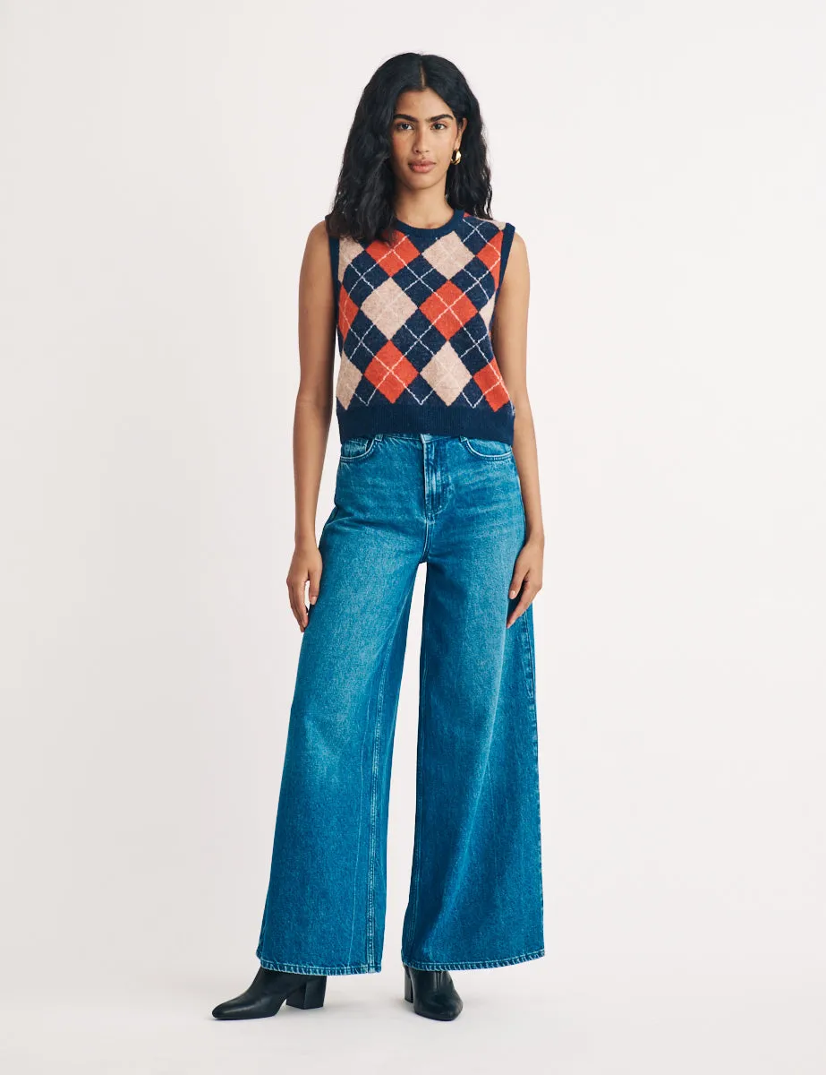 Navy Argyle Wool Knitted Vest sold by Nobody's Child product image thumbnail 5