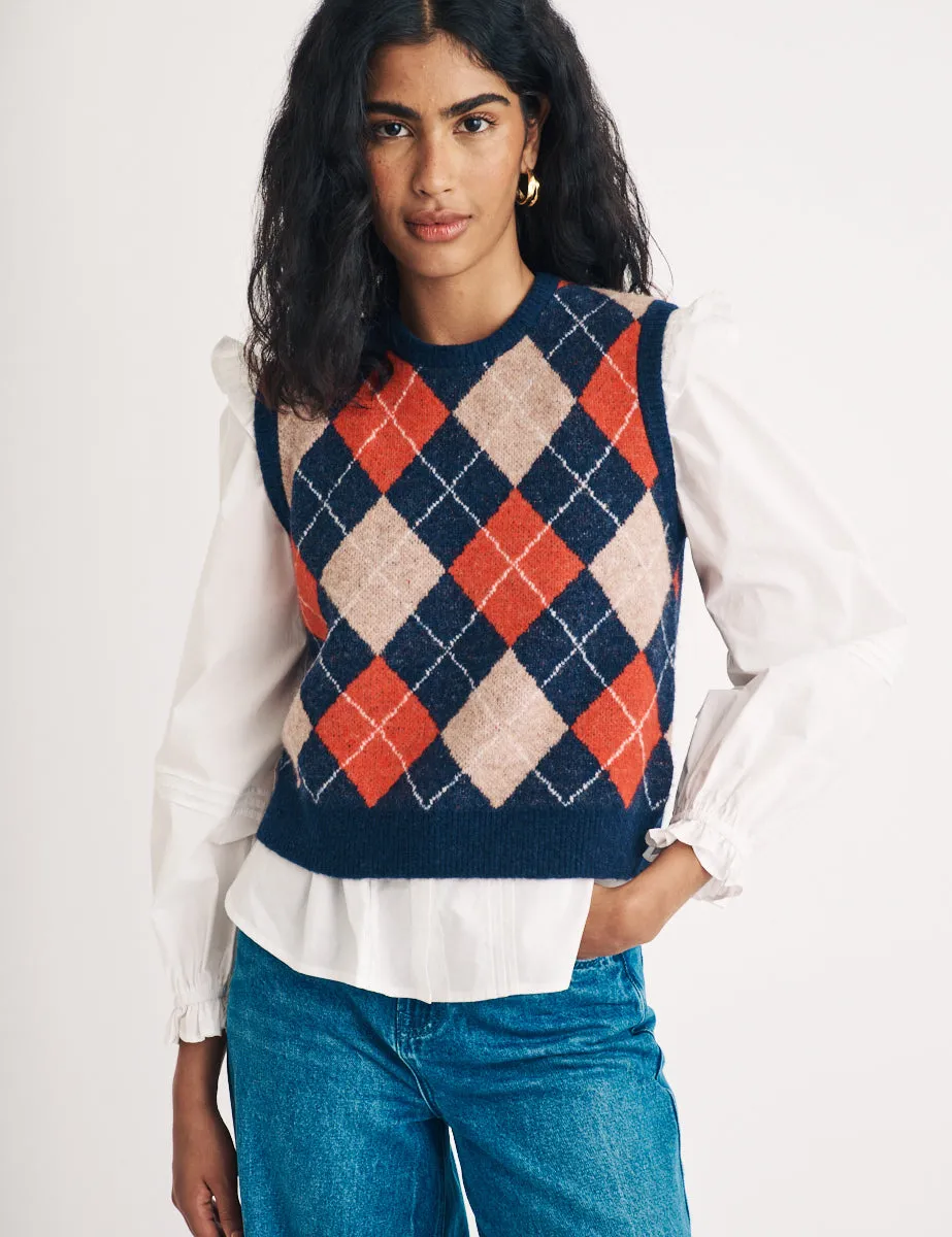 Navy Argyle Wool Knitted Vest sold by Nobody's Child