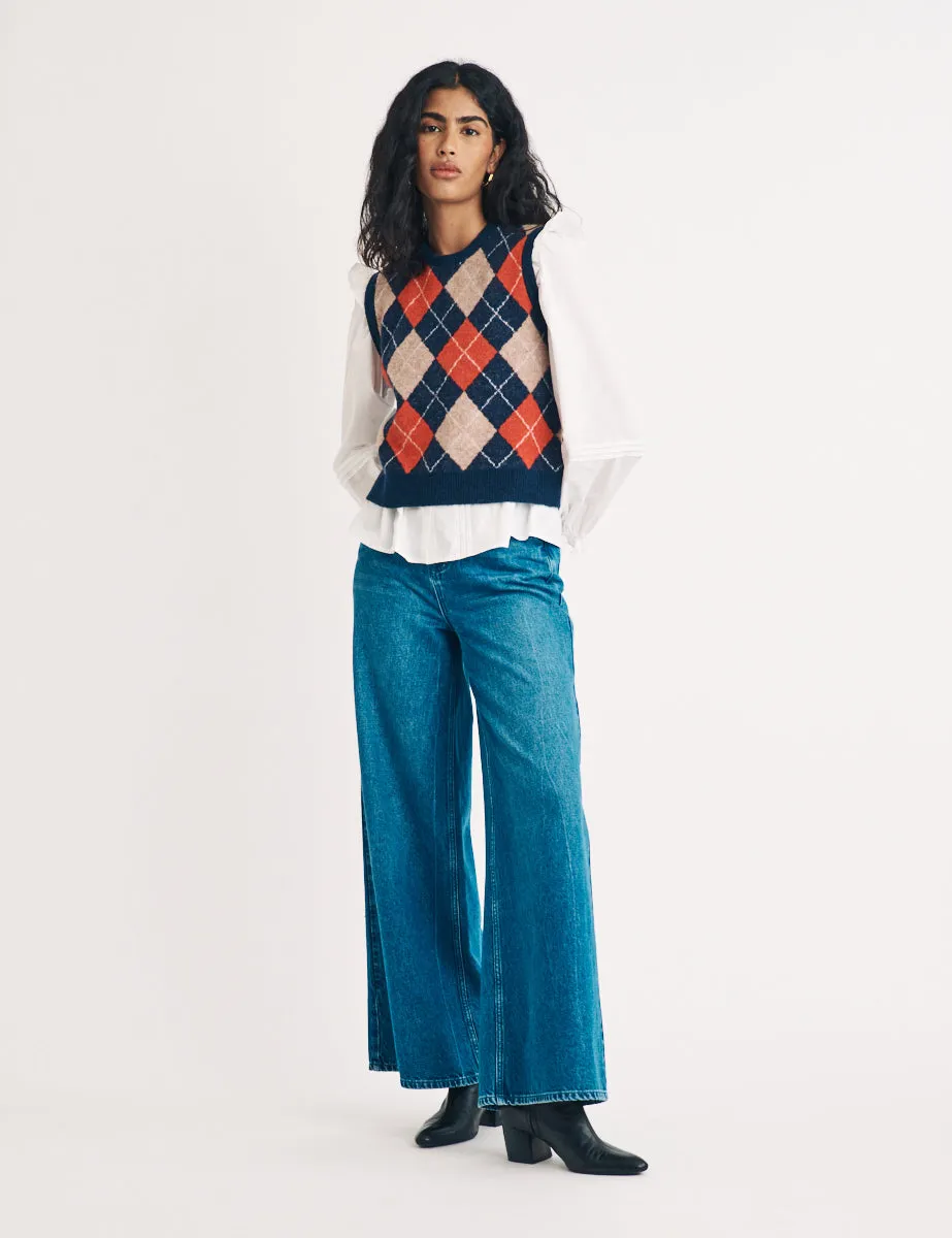 Navy Argyle Wool Knitted Vest sold by Nobody's Child product image thumbnail 3