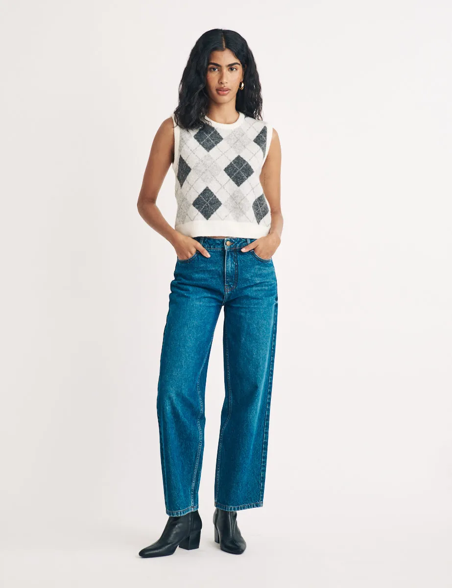 Grey Argyle Wool Knitted Vest sold by Nobody's Child product image thumbnail 2