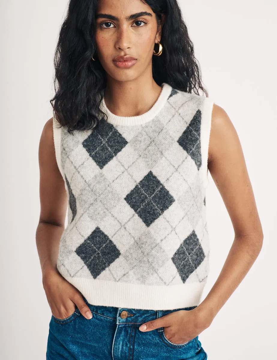 Grey Argyle Wool Knitted Vest sold by Nobody's Child product image thumbnail 3