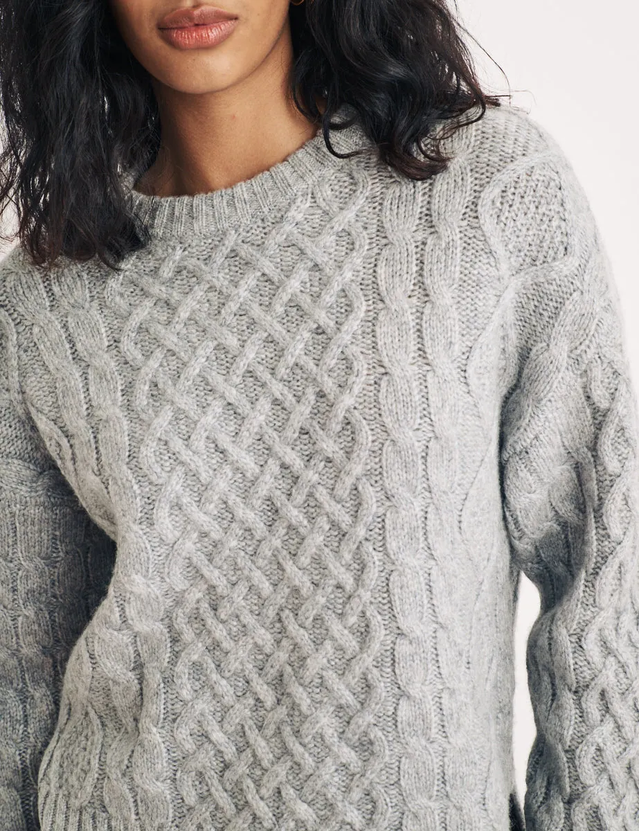 Grey Crew Neck Cable Knit Wool Jumper sold by Nobody's Child product image thumbnail 2