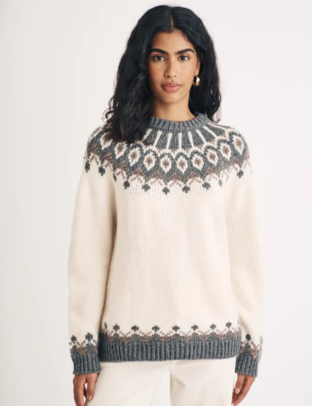 Cream Fair Isle Chunky Knitted Wool Jumper sold by Nobody's Child