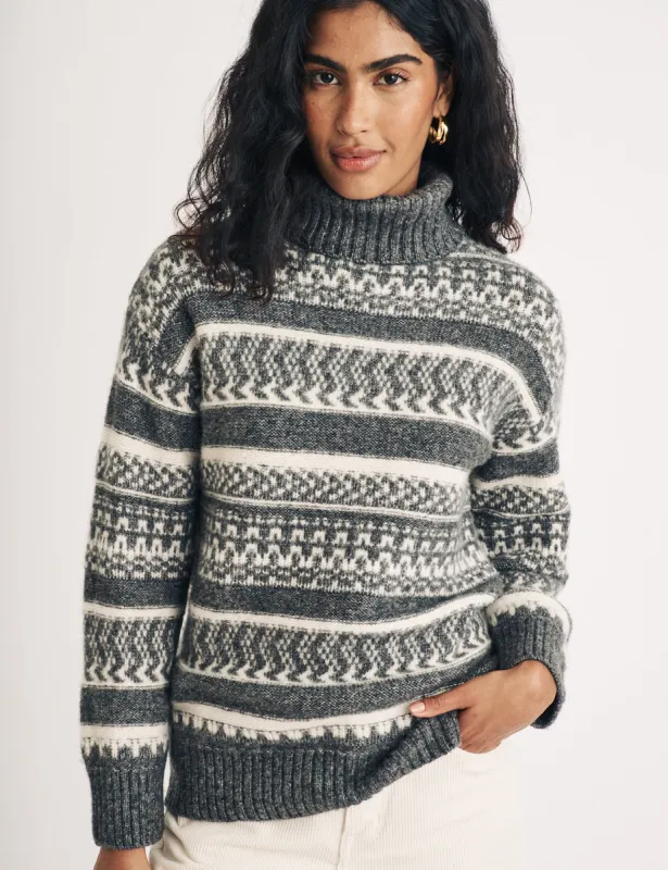 Grey Fair Isle Knitted Wool Roll Neck Jumper sold by Nobody's Child