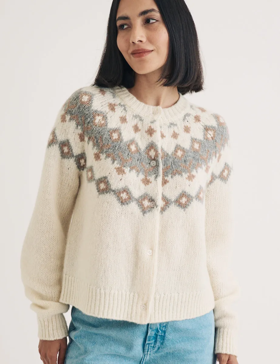 Cream Fair Isle Knitted Wool Cardigan sold by Nobody's Child