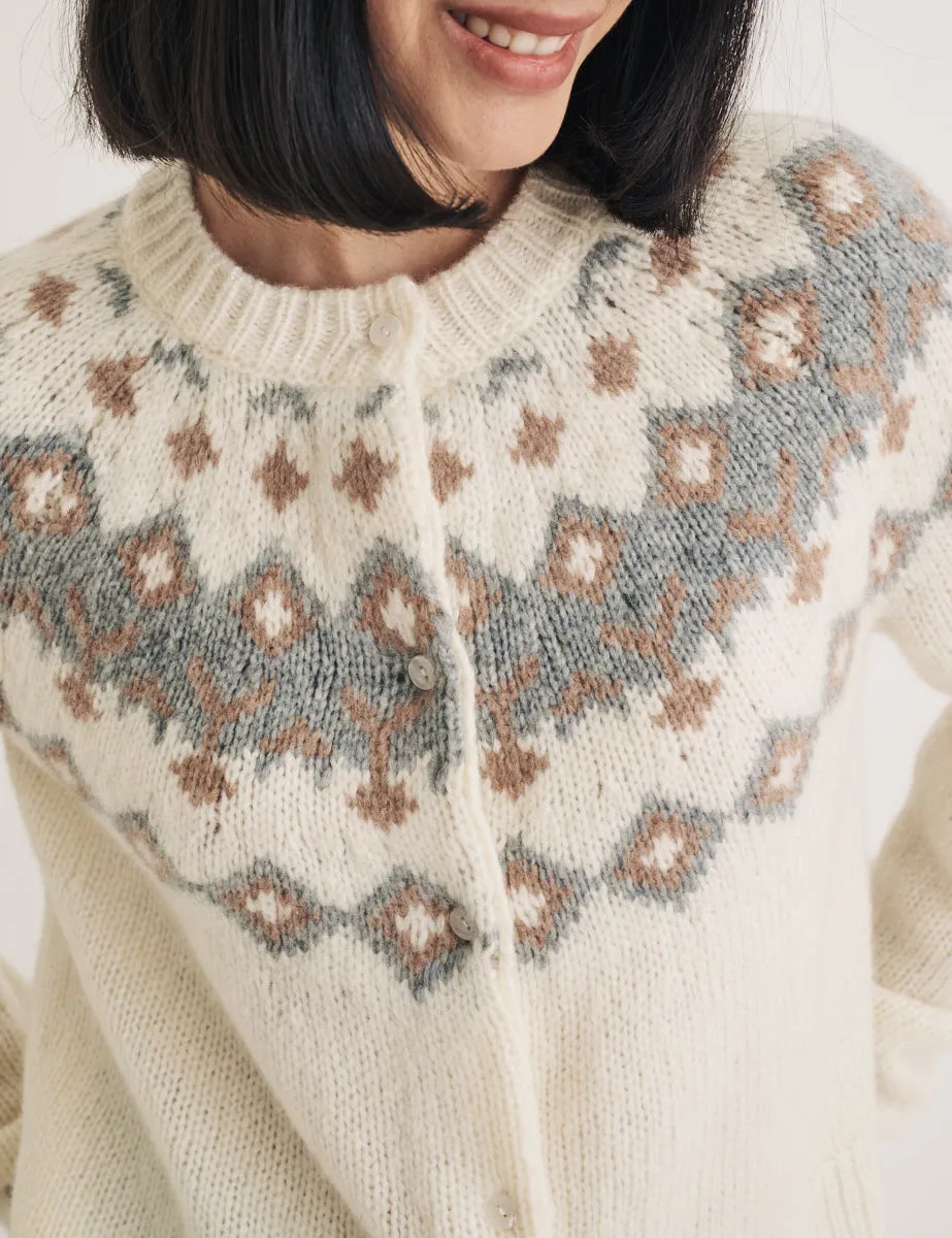 Cream Fair Isle Knitted Wool Cardigan sold by Nobody's Child product image thumbnail 2