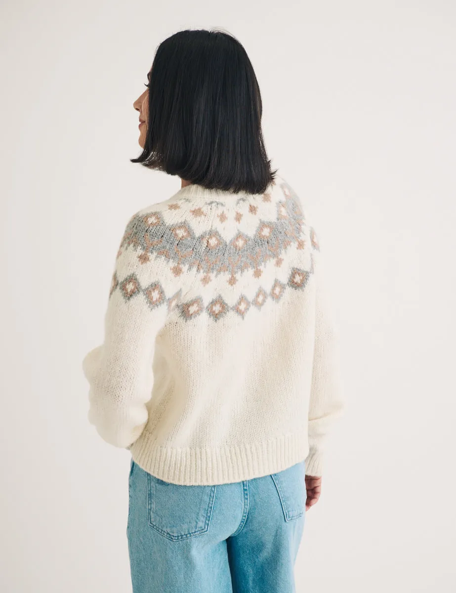 Cream Fair Isle Knitted Wool Cardigan sold by Nobody's Child product image thumbnail 4