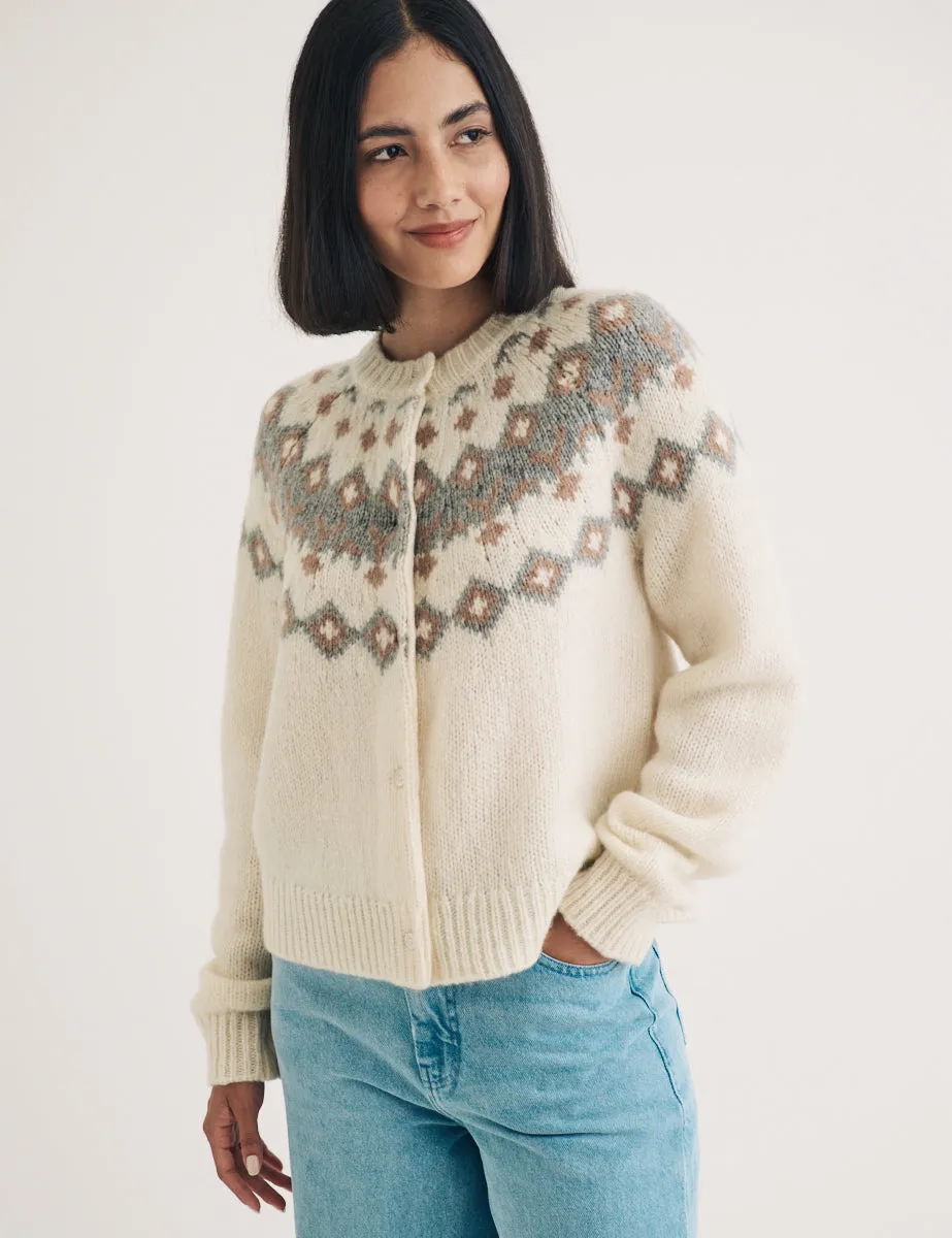 Cream Fair Isle Knitted Wool Cardigan sold by Nobody's Child product image thumbnail 3