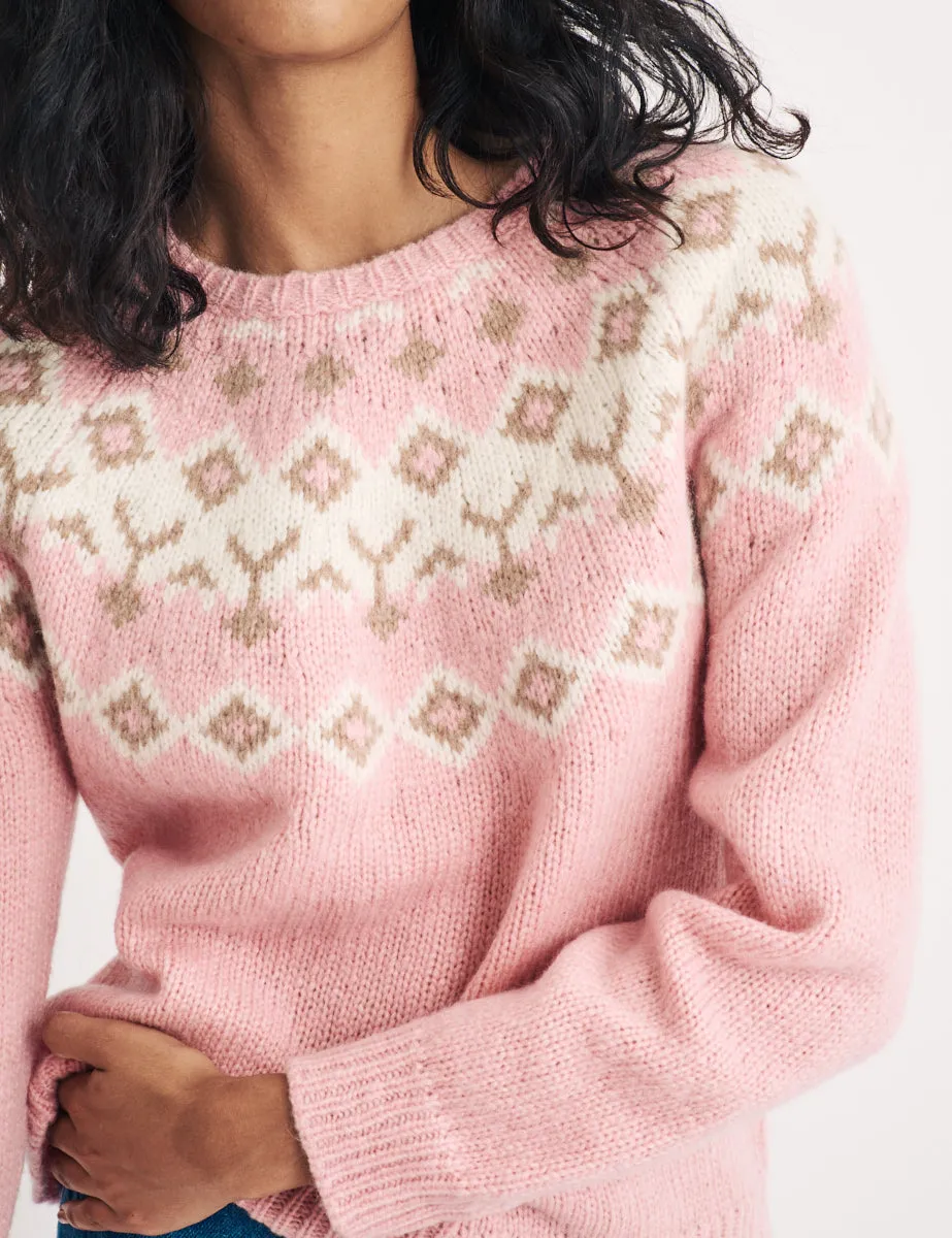 Pink Fair Isle Knitted Wool Jumper sold by Nobody's Child product image thumbnail 2
