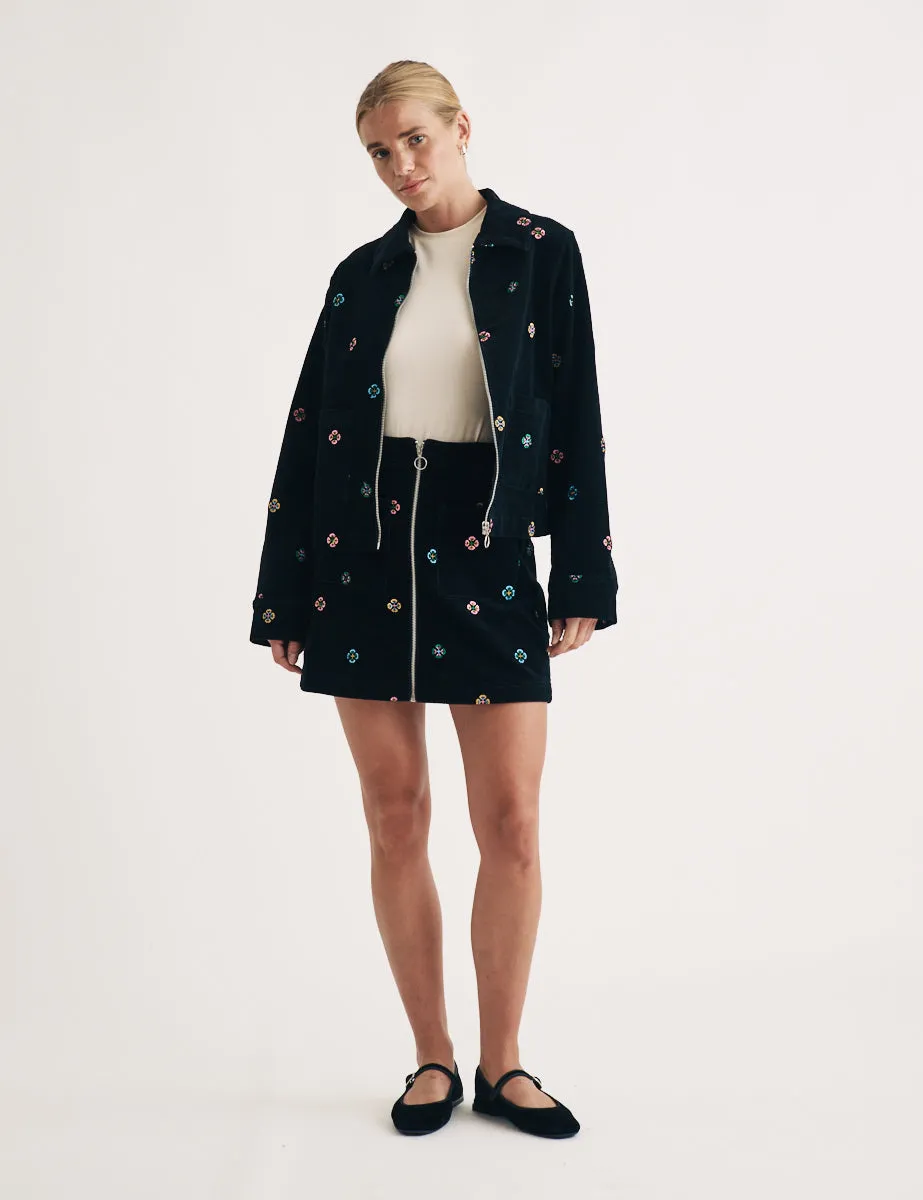 Black Embroidered Cord Zip Through Mini Skirt sold by Nobody's Child product image thumbnail 2