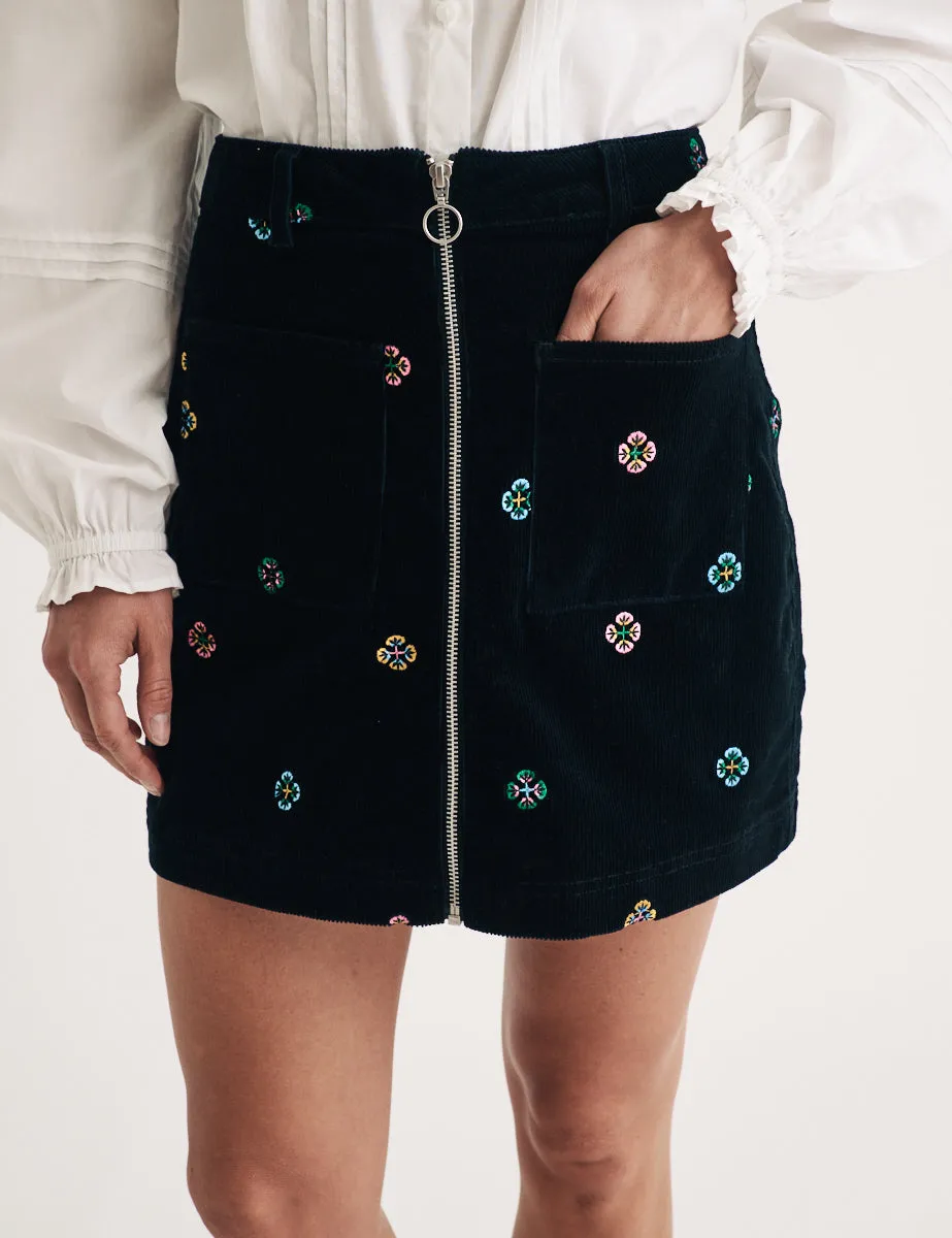 Black Embroidered Cord Zip Through Mini Skirt sold by Nobody's Child product image thumbnail 3