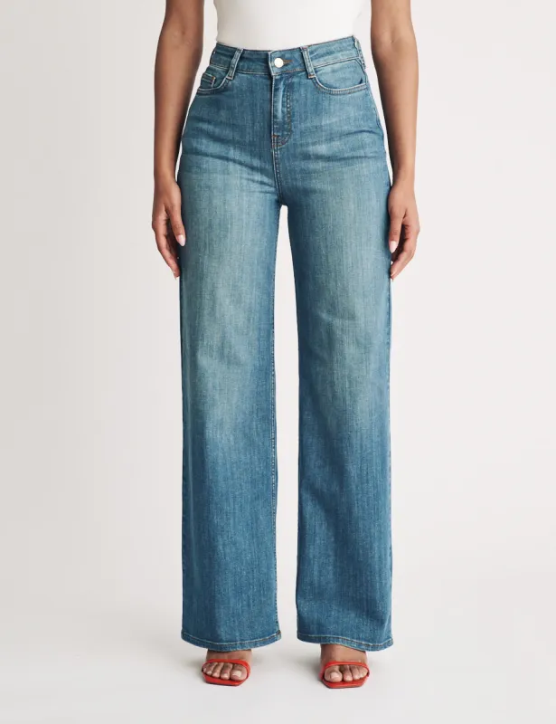 Light Wash Stretch Wide Leg Jeans sold by Nobody's Child