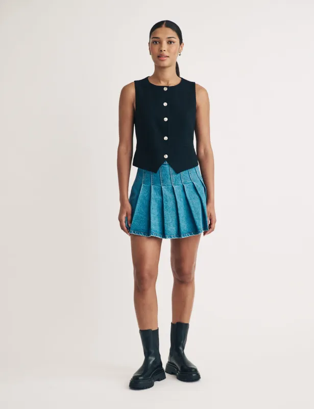 Denim Pleated Mini Skirt sold by Nobody's Child