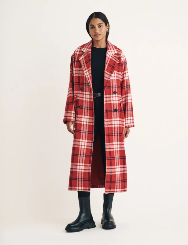 Oversized Red Check Double Breasted Wool Blend Coat sold by Nobody's Child