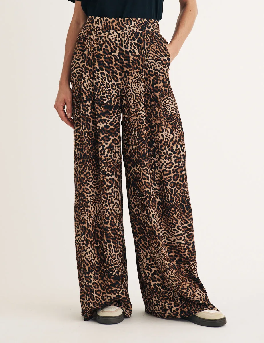 Leopard Print Wide Leg Zeena Trousers sold by Nobody's Child